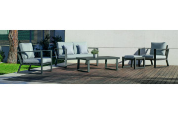 Salon de jardin bas 6 personnes en aluminium et Dralon - Bolonia - Hevea