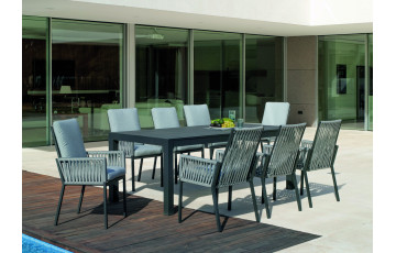 Ensemble table et fauteuils de jardin 8 personnes en aluminium et cordage - Camelia/catania - anthracite - Hevea
