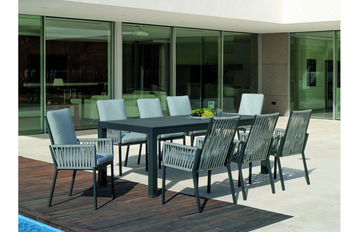 Ensemble table et fauteuils de jardin 8 personnes en aluminium et cordage - Camelia/catania - anthracite - Hevea