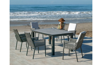 Ensemble table et fauteuils de jardin 6 personnes en aluminium et HPL - Camelia/catania - Hevea