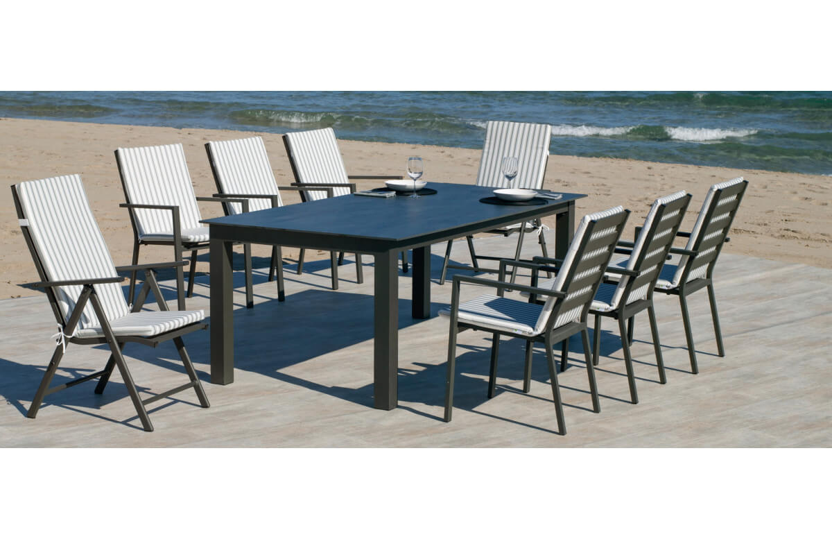 Ensemble table et fauteuils de jardin pliables 8 personnes en aluminium et HPL - Camelia/palma - anthracite - Hevea