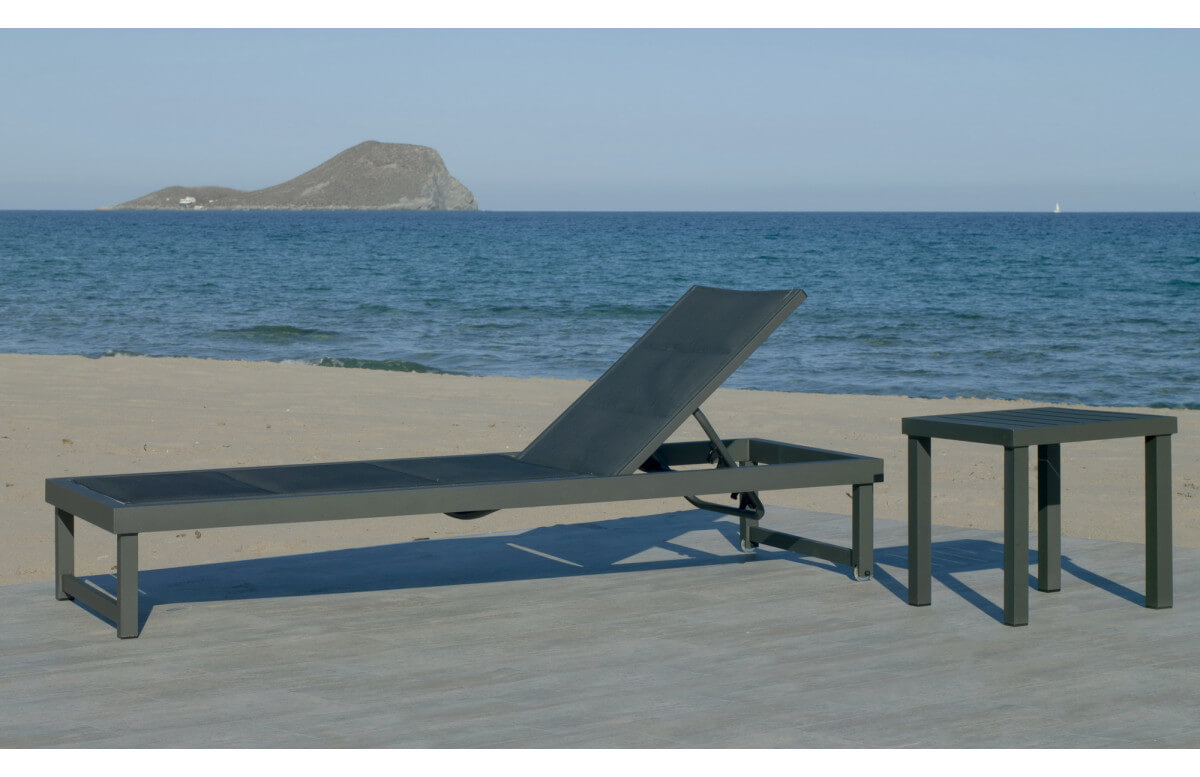 Bain de soleil multi-positions à roulettes en aluminium et textilène - Cancun - Hevea