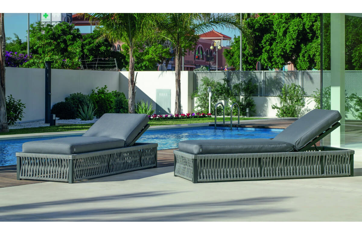 Bain de soleil multi-positions en aluminium et cordage - Cayman - anthracite - Hevea