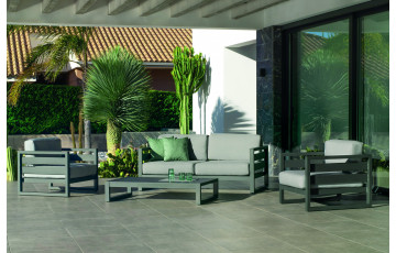 Salon de jardin bas 4 personnes en aluminium et Dralonlux - Cosmos - Hevea
