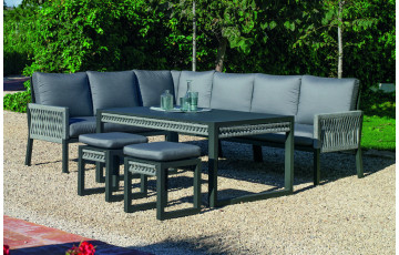 Salon de jardin bas d'angle 8 personnes en aluminium et cordage - Havana - anthracite - Hevea