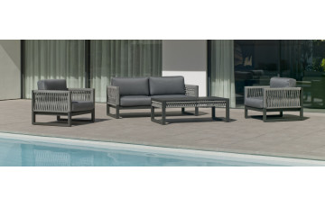 Salon de jardin bas 4 personnes en aluminium, dralon et cordage - Monterrey - Hevea