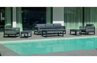 Salon de jardin bas 7 personnes en aluminium, dralon et cordage - Monterrey - Hevea