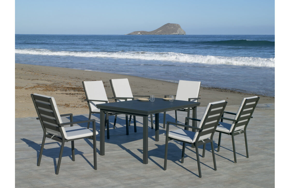 Table salon de jardin pliante 6 personnes en aluminium - Neferti - Hevea Table salon de jardin pliante 6 personnes en aluminium - Neferti - Hevea