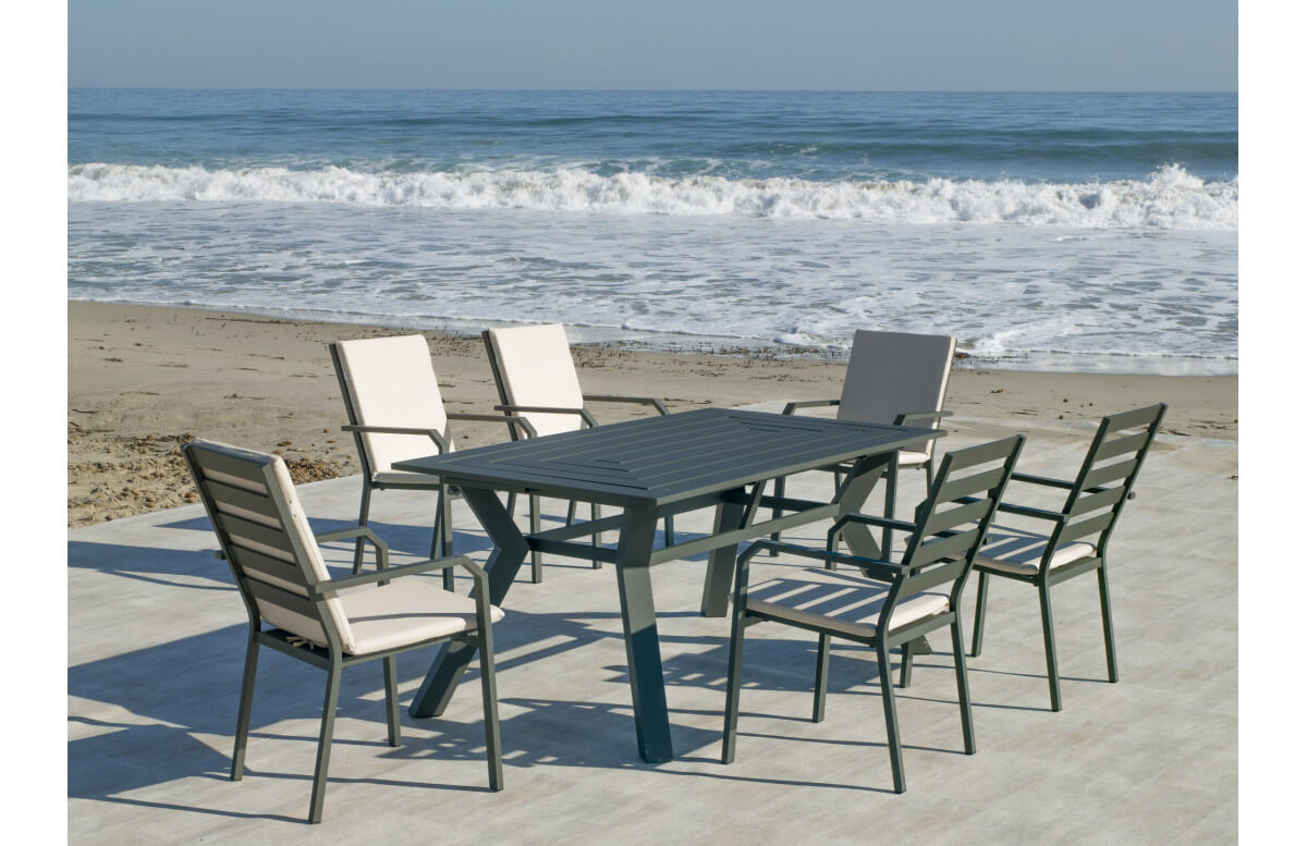 Ensemble table et fauteuils de jardin 6 personnes en aluminium et Dralon - Olimpia/caravel - anthracite - Hevea