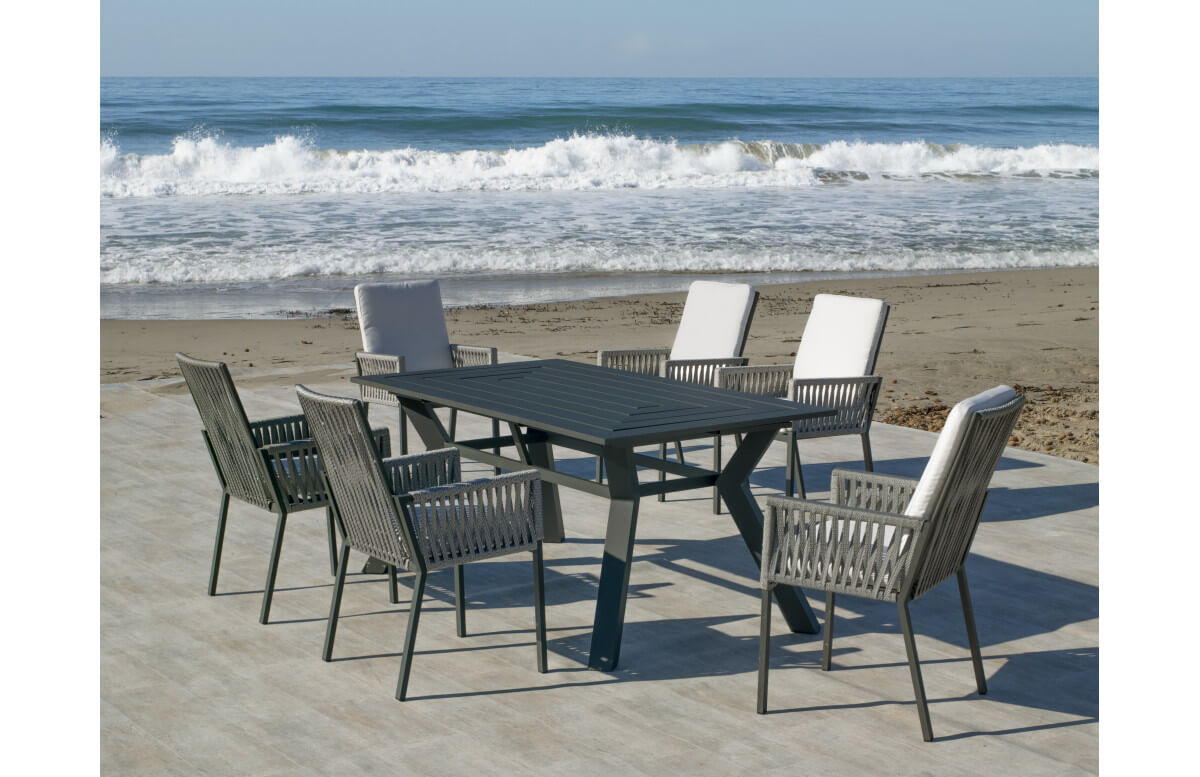 Ensemble table et fauteuils de jardin 6 personnes en aluminium et cordage - Olimpia/catania - anthracite - Hevea