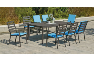 Ensemble table et fauteuils de jardin 8 personnes en aluminium et Dralon - Palma - Hevea