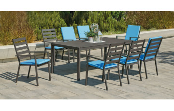 Ensemble table et fauteuils de jardin 8 personnes en aluminium et Dralon - Palma - Hevea