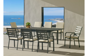 Ensemble table et fauteuils de jardin extensible 8 personnes en aluminium et Dralon - Palma - anthracite - Hevea