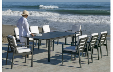 Table salon de jardin extensible 8 personnes en aluminium et HPL - Palma - Hevea