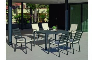 Ensemble table et fauteuils de jardin 6 personnes en aluminium et Dralon - Palma caravel - anthracite - Hevea