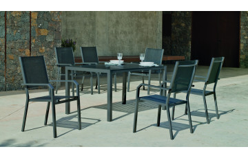 Ensemble table et fauteuils de jardin 6 personnes en aluminium et textilène - Palma gema - anthracite - Hevea