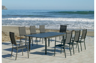 Ensemble table et fauteuils de jardin extensible 8 personnes en aluminium et HPL - Palma janeiro - anthracite - Hevea