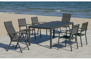 Ensemble table et fauteuils de jardin pliable 6 personnes en aluminium et textilène - Palma roma casablanca - anthracite - Hevea