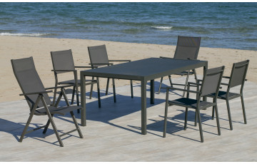 Ensemble table et fauteuils de jardin pliable 6 personnes en aluminium et textilène - Palma roma casablanca - anthracite - Hevea