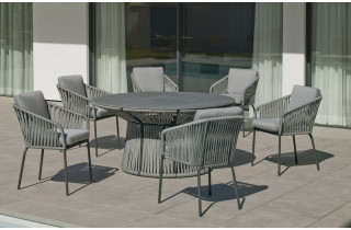 Ensemble table et fauteuils de jardin 6 personnes en aluminium, dralon et Neolith - Rhodos/tulip - anthracite - Hevea