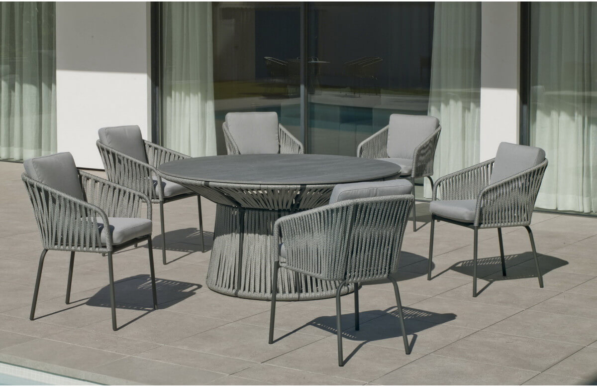 Ensemble table et fauteuils de jardin 6 personnes en aluminium, dralon et Neolith - Rhodos/tulip - anthracite - Hevea