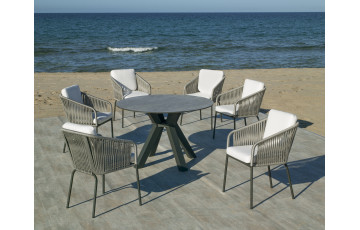 Ensemble table ronde et fauteuils de jardin 6 personnes en aluminium et HPL - Velonia/tulip - anthracite - Hevea