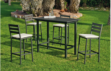 Ensemble haut table et fauteuils de jardin 4 personnes en aluminium et Dralon - Tropea - Hevea