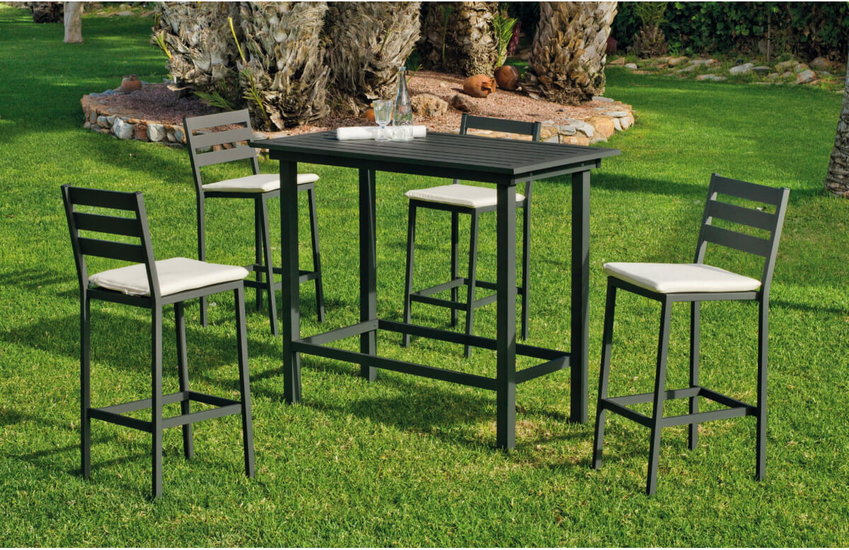 Ensemble haut table et fauteuils de jardin 4 personnes en aluminium et Dralon - Tropea - Hevea