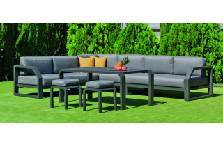 Salon de jardin bas d'angle 8 personnes en aluminium et Dralonlux - Zafiro - anthracite - Hevea