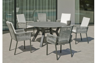 Ensemble table ronde et fauteuils de jardin 6 personnes en aluminium et Neolith - Veneto /catania - Hevea