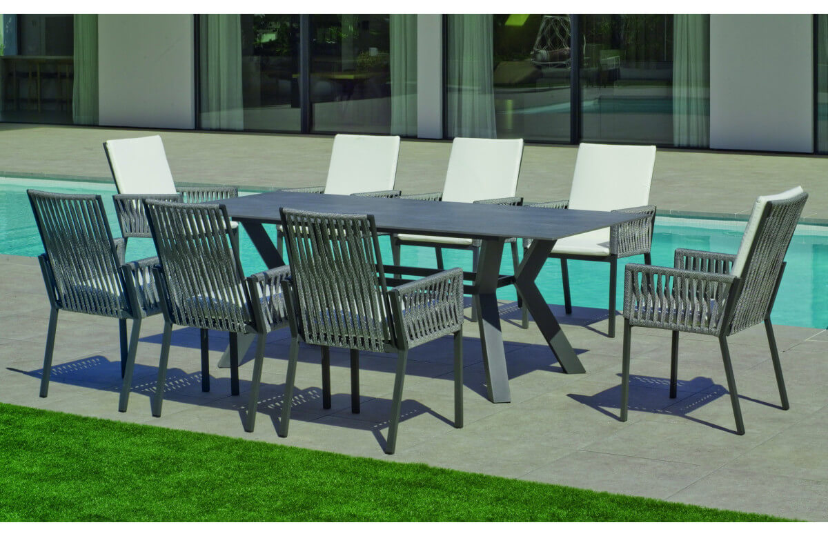 Ensemble table et fauteuils de jardin 8 personnes en aluminium et Neolith - Veneto /catania - Hevea