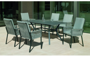 Ensemble table et fauteuils de jardin 6 personnes en aluminium et Neolith - Veneto /catania - Hevea