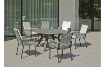 Table ronde salon de jardin 6 personnes en aluminium et Neolith - Veneto - Hevea