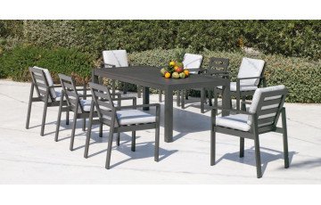 Ensemble table et fauteuils de jardin 8 personnes en aluminium et Dralon - Camelia - Hevea