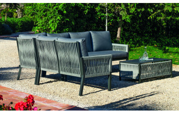 Salon de jardin bas d'angle 6 personnes en aluminium et cordage - Havana - Hevea