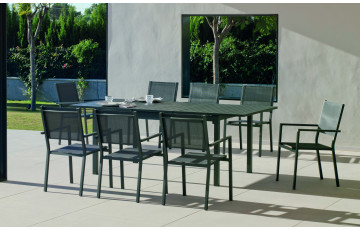 Ensemble table et fauteuils de jardin extensible 8 personnes en aluminium et textilène - Palma roma - Hevea