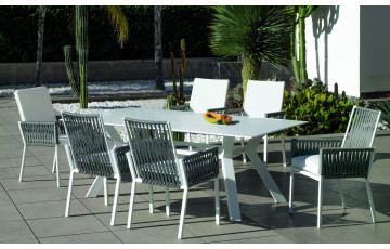 Ensemble table et fauteuils de jardin 6 personnes en aluminium et Krion - Andes/tulip - blanc - Hevea