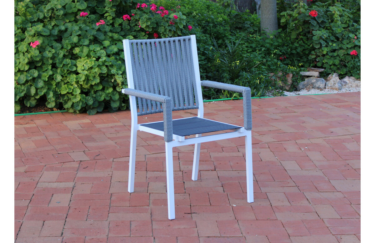 Fauteuil salon de jardin en aluminium et cordage - Belmond - blanc - Hevea