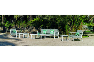 Salon de jardin bas 7 personnes en aluminium et Dralon - Bolonia - blanc - Hevea