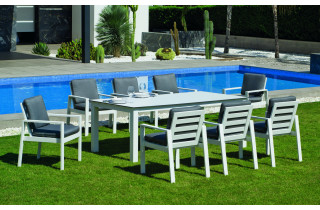 Ensemble table et fauteuils de jardin 8 personnes en aluminium et HPL - Camelia - blanc - Hevea