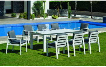 Ensemble table et fauteuils de jardin 8 personnes en aluminium et HPL - Camelia - blanc - Hevea