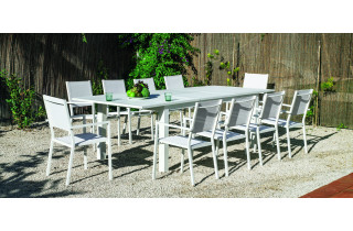 Ensemble table et fauteuils de jardin extensible 10 personnes en aluminium et textilène - Camelia roma - blanc - Hevea