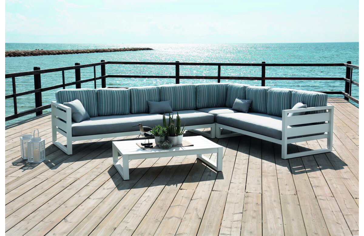 Salon de jardin bas d'angle 8 personnes en aluminium et Dralon - Cosmos - blanc - Hevea Salon de jardin bas d'angle 8 personnes en aluminium et Dralon - Cosmos - blanc - Hevea