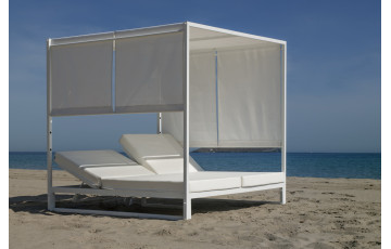 Lit de jardin balinaise multi-positions 2 personnes en aluminium et Dralon - Creta - blanc - Hevea