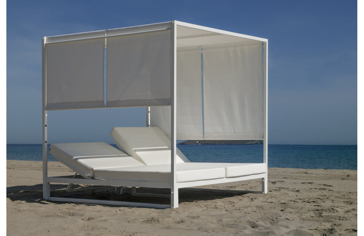 Lit de jardin balinaise multi-positions 2 personnes en aluminium et Dralon - Creta - blanc - Hevea