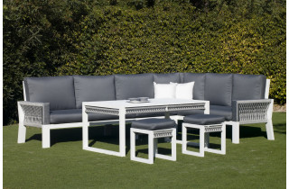 Salon de jardin bas d'angle 8 personnes en aluminium et cordage - Estambul - Hevea