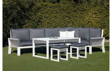 Salon de jardin bas d'angle 8 personnes en aluminium et cordage - Estambul - Hevea