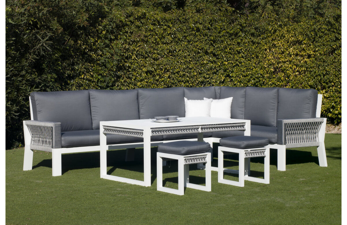 Salon de jardin bas d'angle 8 personnes en aluminium et cordage - Estambul - Hevea