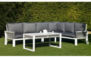 Salon de jardin bas d'angle 7 personnes en aluminium et cordage - Estambul - Hevea