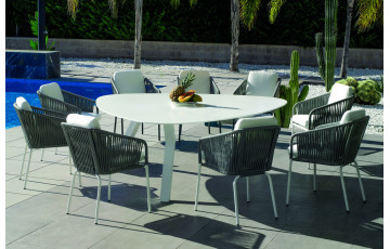 Ensemble table triangulaire et fauteuils de jardin 9 personnes en aluminium et Krion - Everest/tulip - blanc - Hevea